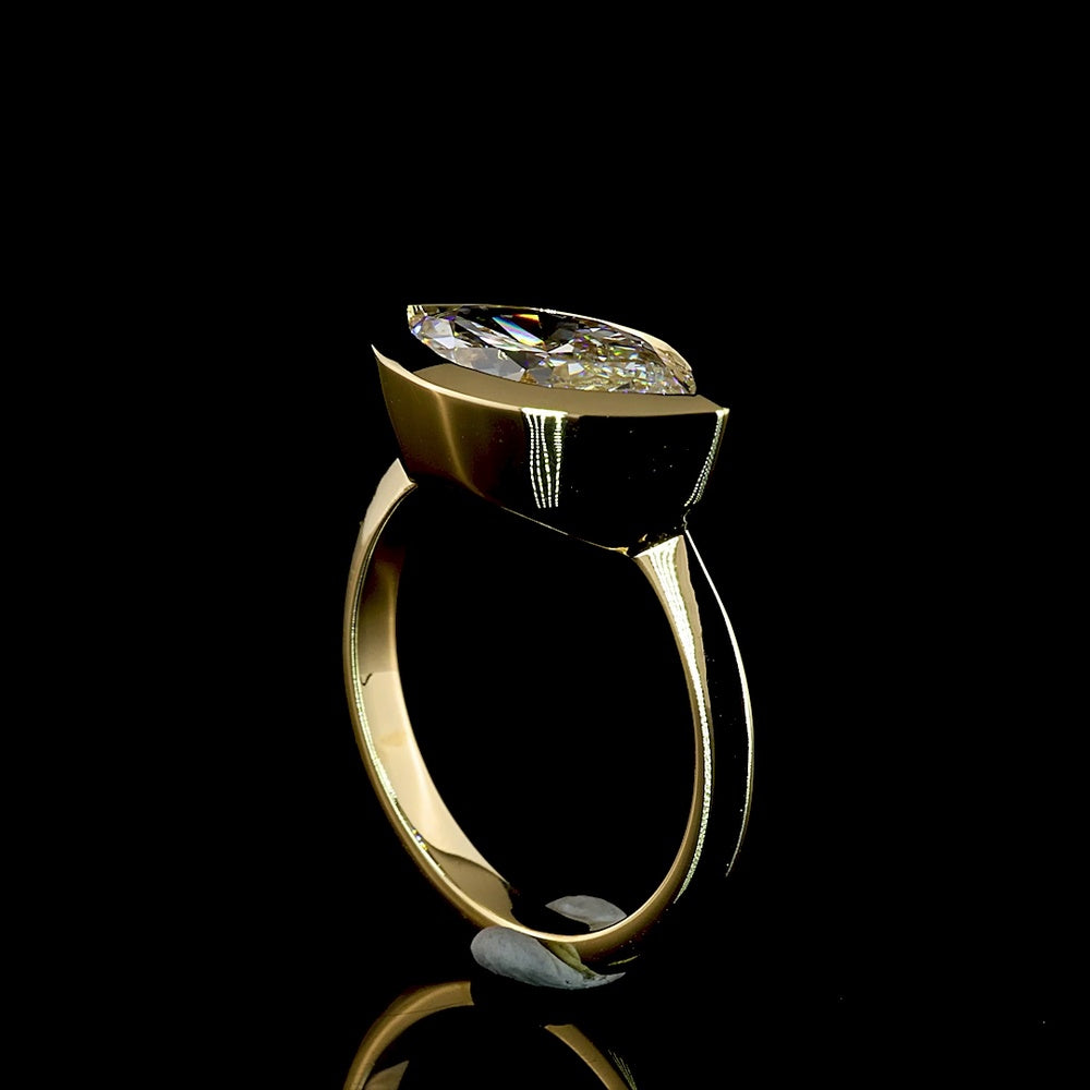 14K Yellow Gold East-West Marquise Cut Solitaire Ring with Bezel Set Lab Diamond - 3.07 Carat Total Weight, E-F VVS2 IGI Certified - Covaloro Fine Jewelry