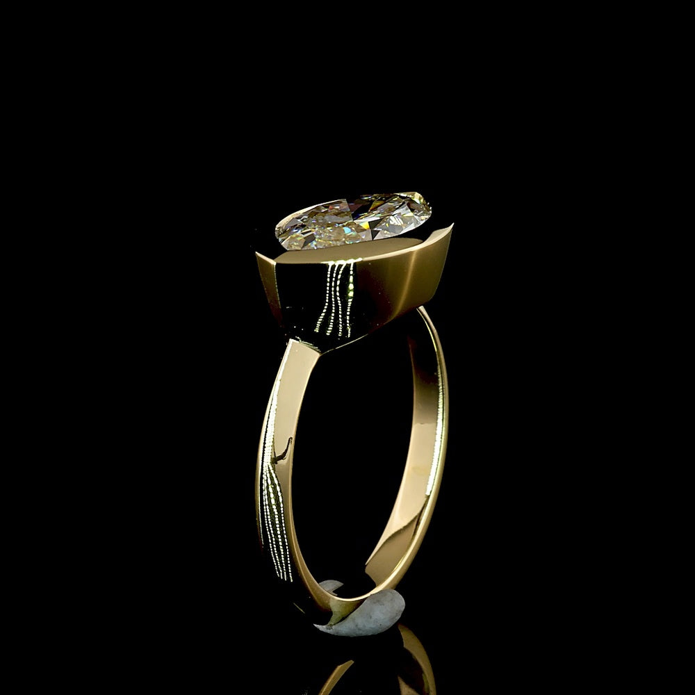 14K Yellow Gold East-West Marquise Cut Solitaire Ring with Bezel Set Lab Diamond - 3.07 Carat Total Weight, E-F VVS2 IGI Certified - Covaloro Fine Jewelry