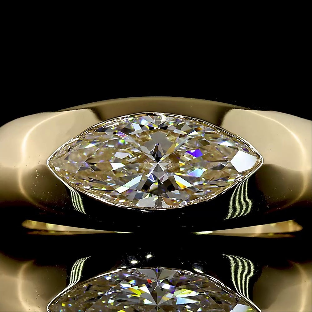14K Yellow Gold East-West Marquise Cut Solitaire Ring with Flush Set Lab Diamond - 1.67 Carats Total Diamond Weight - Covaloro Fine Jewelry