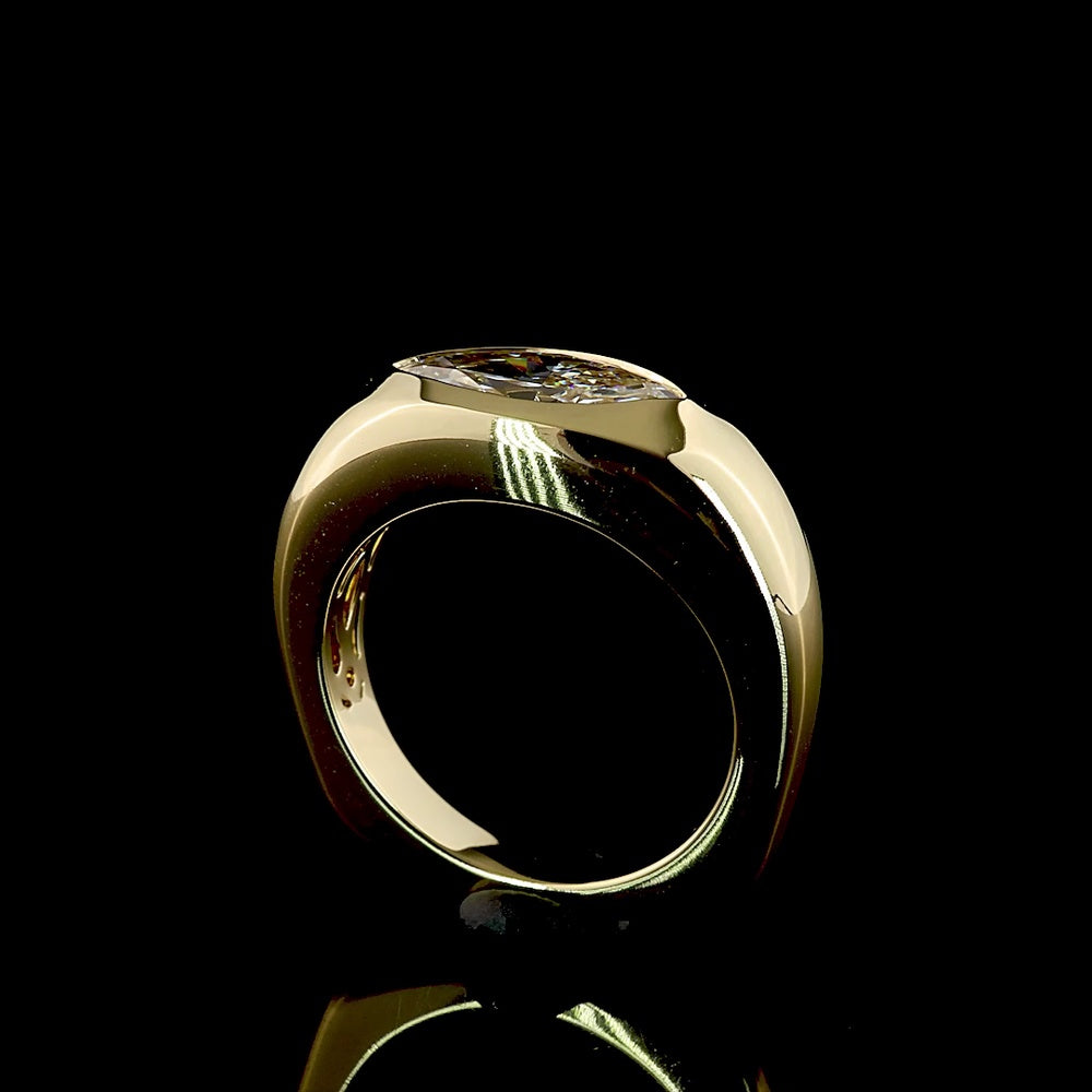14K Yellow Gold East-West Marquise Cut Solitaire Ring with Flush Set Lab Diamond - 1.67 Carats Total Diamond Weight - Covaloro Fine Jewelry