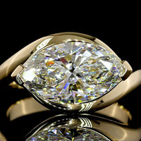 14K Yellow Gold East-West Marquise Cut Solitaire Ring with Half Bezel Set Lab Diamond - 3.03 Carat Total Diamond Weight - Covaloro Fine Jewelry