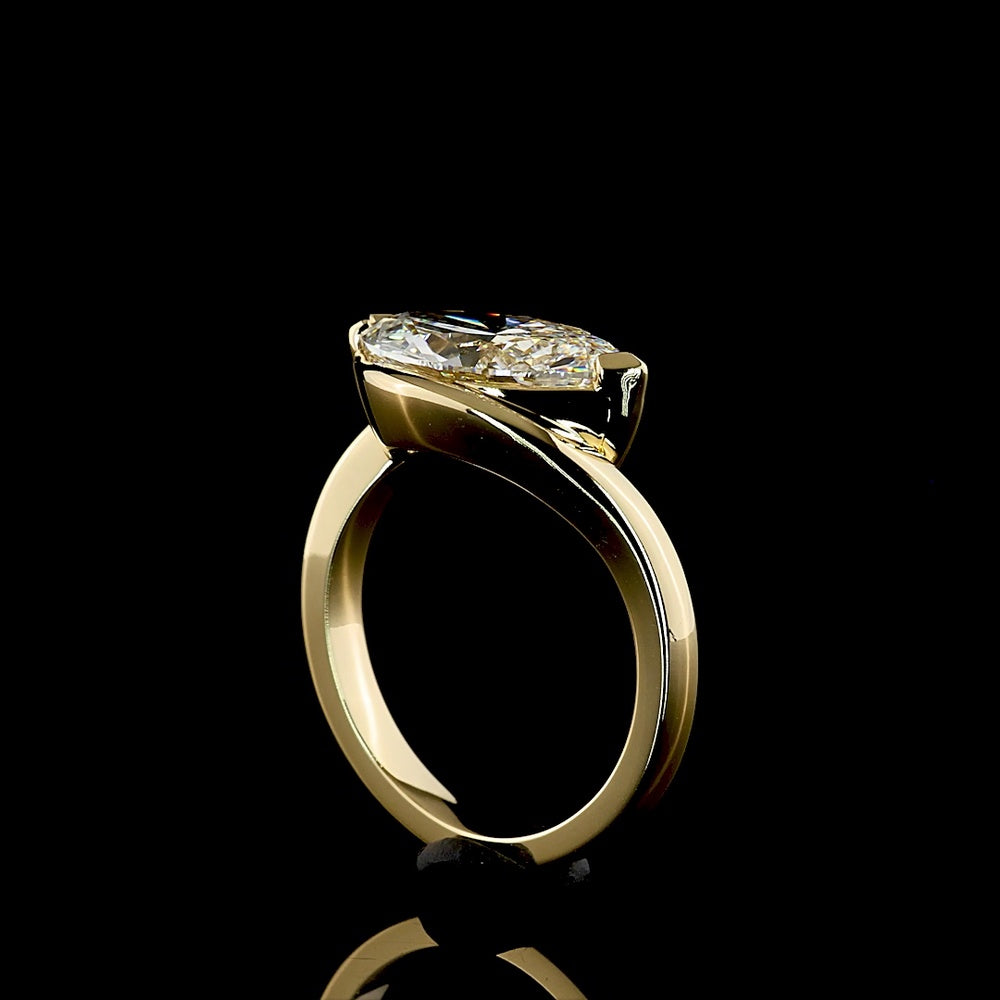 14K Yellow Gold East-West Marquise Cut Solitaire Ring with Half Bezel Set Lab Diamond - 3.03 Carat Total Diamond Weight - Covaloro Fine Jewelry