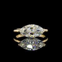 14K Yellow Gold East-West Marquise Cut Solitaire Ring with Lab Grown Diamond - 2.59 Carats Total Diamond Weight (E-F Color, VVS2 Clarity, IGI Certified) - Covaloro Fine Jewelry