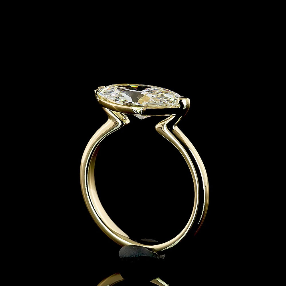 14K Yellow Gold East-West Marquise Cut Solitaire Ring with Lab Grown Diamond - 2.59 Carats Total Diamond Weight (E-F Color, VVS2 Clarity, IGI Certified) - Covaloro Fine Jewelry
