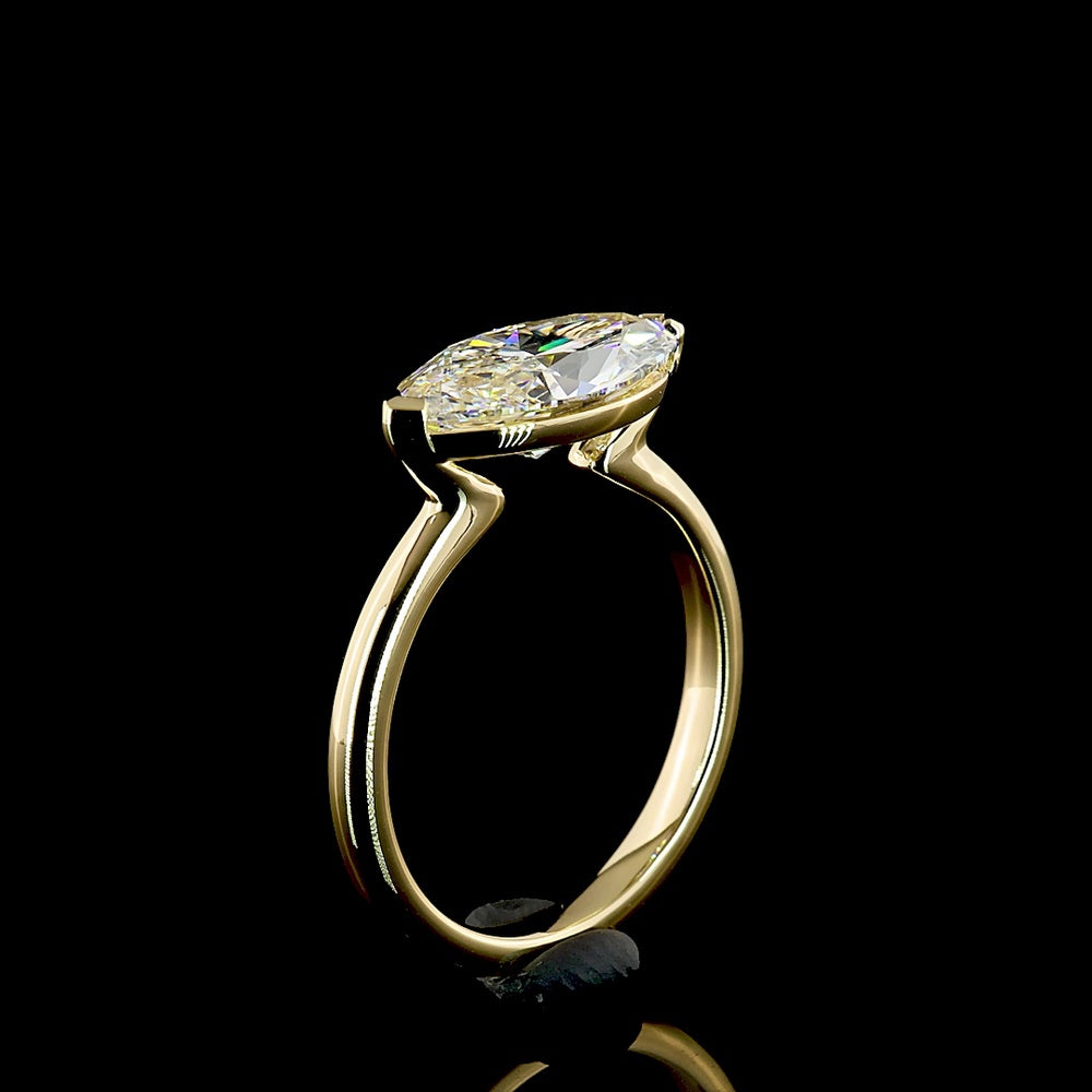 14K Yellow Gold East-West Marquise Cut Solitaire Ring with Lab Grown Diamond - 2.59 Carats Total Diamond Weight (E-F Color, VVS2 Clarity, IGI Certified) - Covaloro Fine Jewelry
