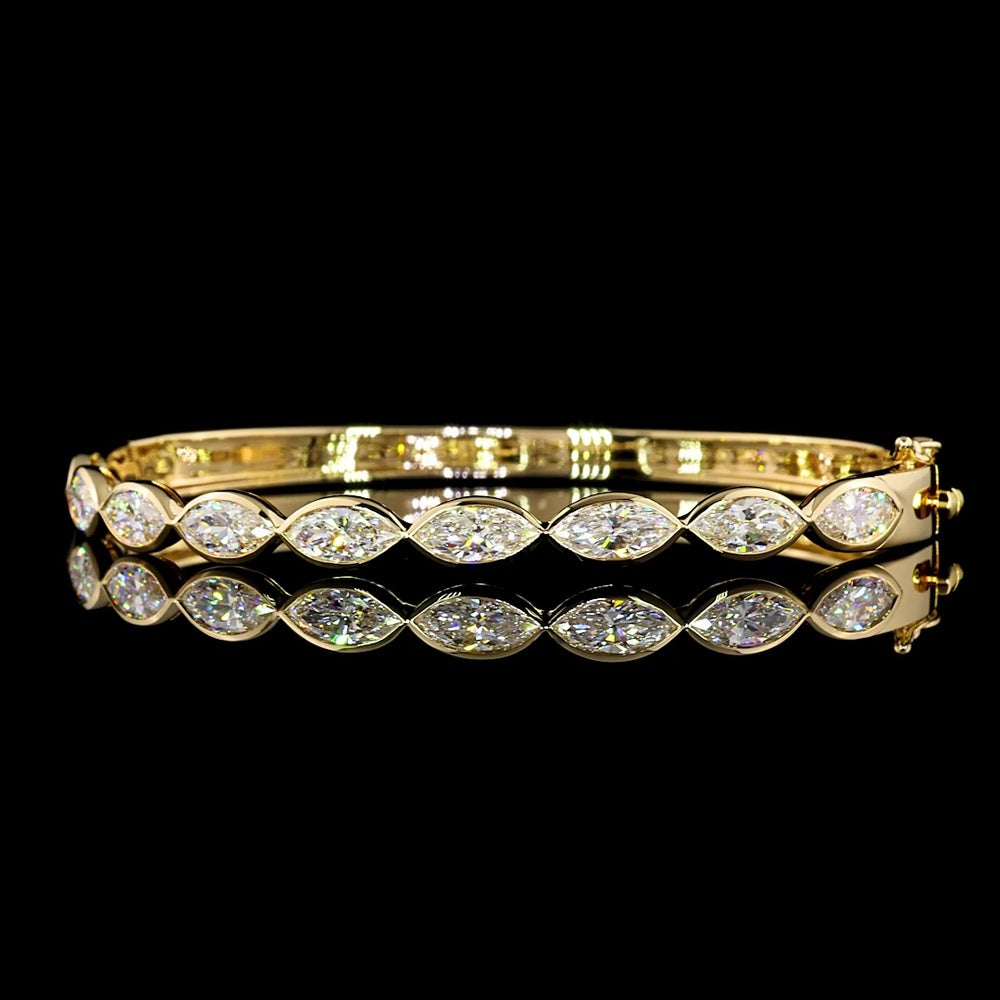 14K Yellow Gold East-West Marquise Diamond Bangle Bracelet with Bezel Setting - 4.29 Total Carat Weight (9 Lab Diamonds, E-F Color, VS Clarity) - Covaloro Fine Jewelry