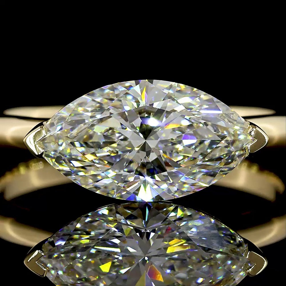 14K Yellow Gold East-West Marquise Lab Diamond Solitaire Ring - 2.08 Carats Total Diamond Weight - Covaloro Fine Jewelry