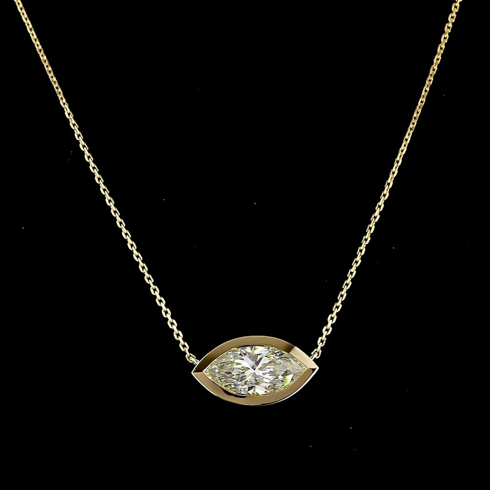 14K Yellow Gold East-West Marquise Solitaire Pendant with Bezel Set Lab Diamond - 2.09 Carat Total Weight, E-F Color VS1 Clarity, IGI Certified - Covaloro Fine Jewelry
