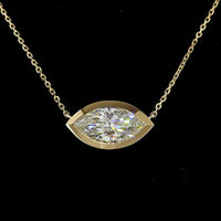 14K Yellow Gold East-West Marquise Solitaire Pendant with Bezel Set Lab Diamond - 2.09 Carat Total Weight, E-F Color VS1 Clarity, IGI Certified - Covaloro Fine Jewelry