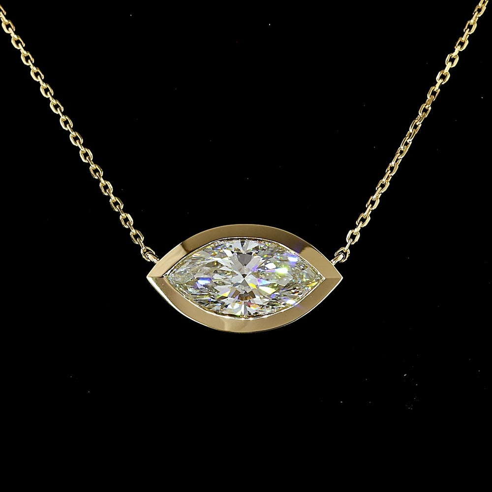 14K Yellow Gold East-West Marquise Solitaire Pendant with Bezel Set Lab Diamond - 2.09 Carat Total Weight, E-F Color VS1 Clarity, IGI Certified - Covaloro Fine Jewelry
