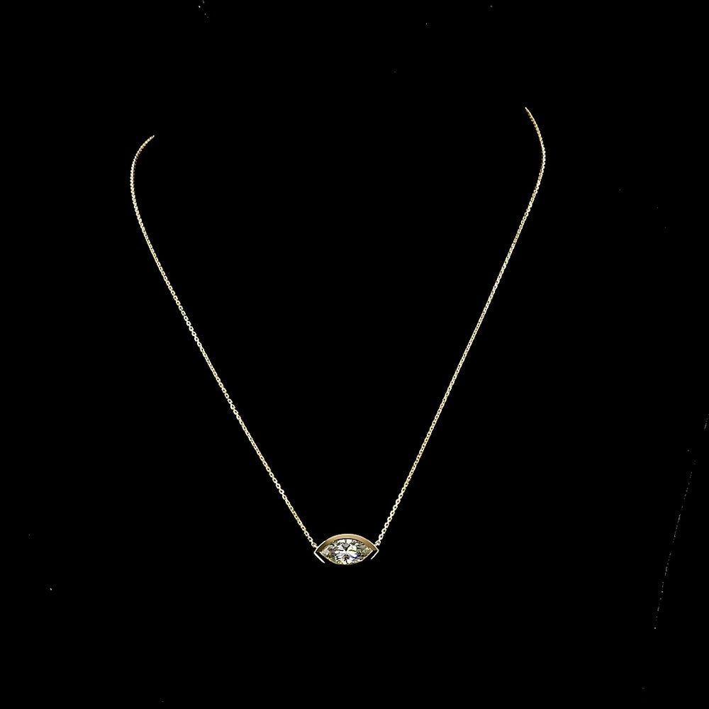 14K Yellow Gold East-West Marquise Solitaire Pendant with Bezel Set Lab Diamond - 2.09 Carat Total Weight, E-F Color VS1 Clarity, IGI Certified - Covaloro Fine Jewelry