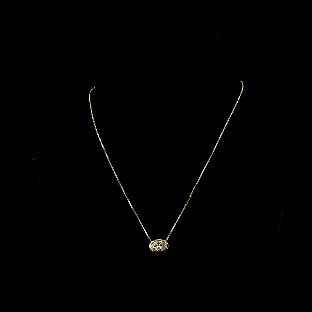 14K Yellow Gold East-West Oval Cut Bezel Set Solitaire Pendant - 2.36 Carat Lab Diamond, E-F Color, VVS2 Clarity, IGI Certified - Covaloro Fine Jewelry