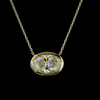 14K Yellow Gold East-West Oval Cut Bezel Set Solitaire Pendant - 2.36 Carat Lab Diamond, E-F Color, VVS2 Clarity, IGI Certified - Covaloro Fine Jewelry