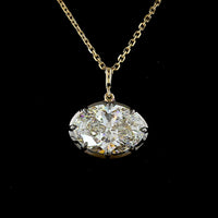 14K Yellow Gold East-West Oval Cut Lab Diamond Solitaire Pendant - 4.03 Carat, E-F Color VVS2 Clarity with Black Rhodium Accented Setting - Covaloro Fine Jewelry
