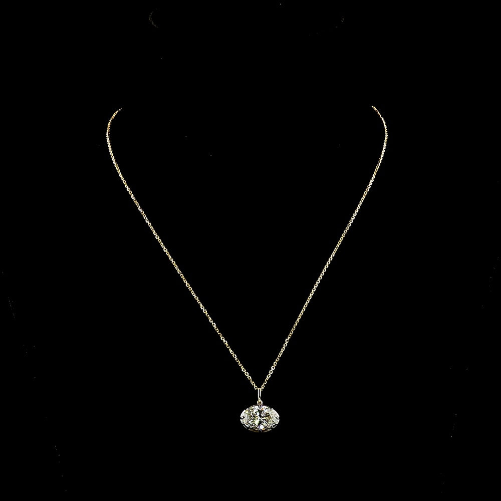 14K Yellow Gold East-West Oval Cut Lab Diamond Solitaire Pendant - 4.03 Carat, E-F Color VVS2 Clarity with Black Rhodium Accented Setting - Covaloro Fine Jewelry