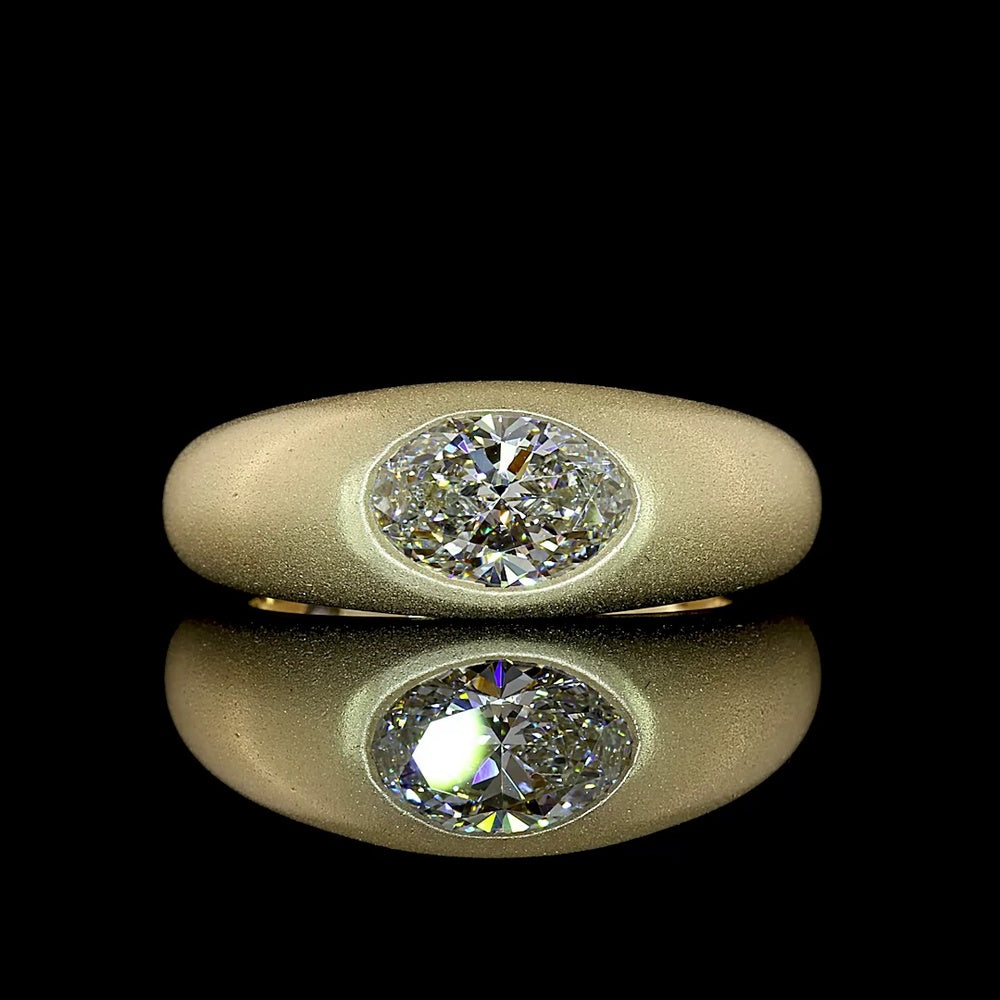 14K Yellow Gold East-West Oval Cut Lab Diamond Solitaire Ring - 1.26 Carat Total Diamond Weight, Flush Set with GIA Certification - Covaloro Fine Jewelry
