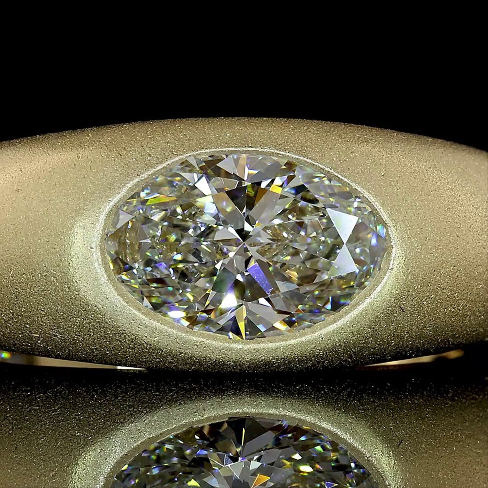 14K Yellow Gold East-West Oval Cut Lab Diamond Solitaire Ring - 1.26 Carat Total Diamond Weight, Flush Set with GIA Certification - Covaloro Fine Jewelry