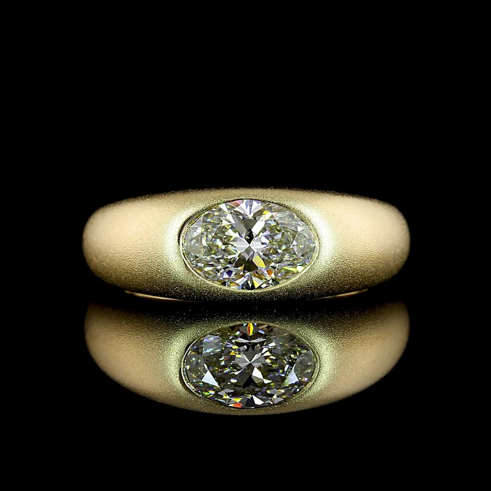 14K Yellow Gold East-West Oval Cut Lab Diamond Solitaire Ring with Flush Setting - 1.23 Carats Total Diamond Weight - Covaloro Fine Jewelry