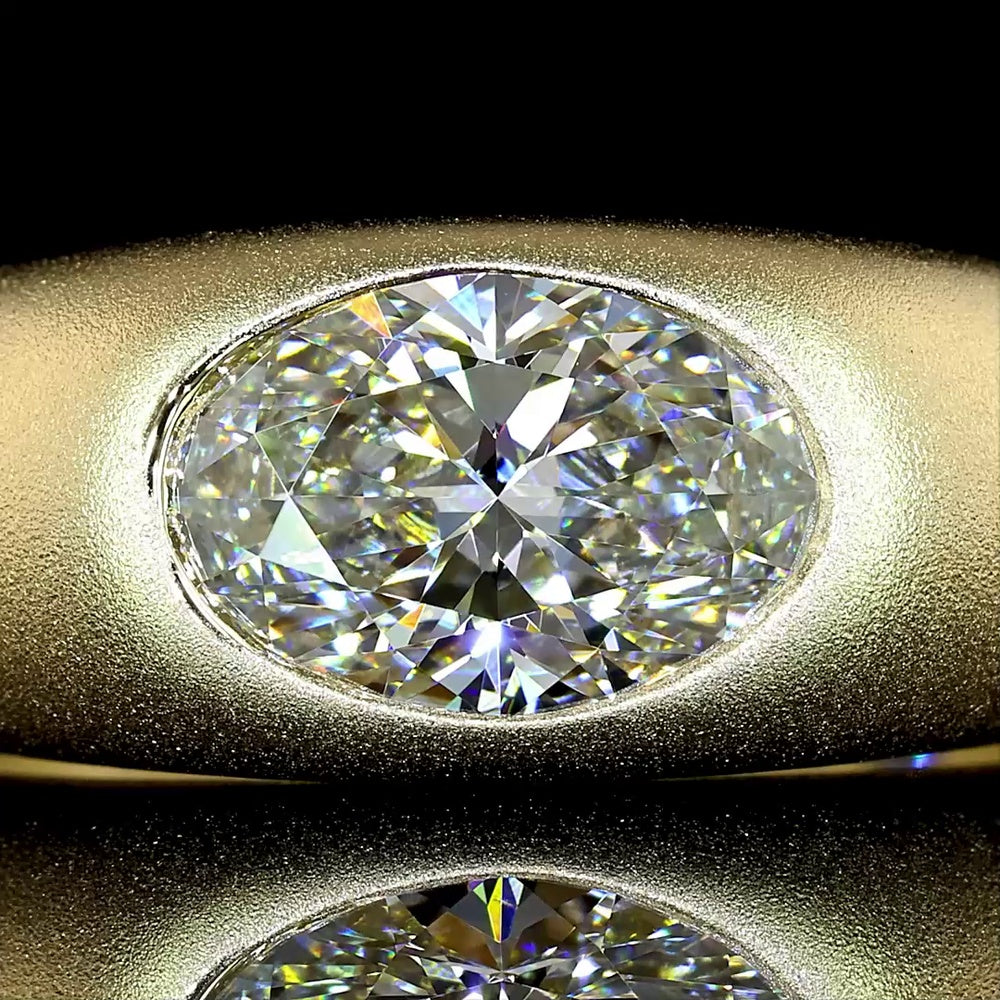 14K Yellow Gold East-West Oval Cut Lab Diamond Solitaire Ring with Flush Setting - 1.23 Carats Total Diamond Weight - Covaloro Fine Jewelry