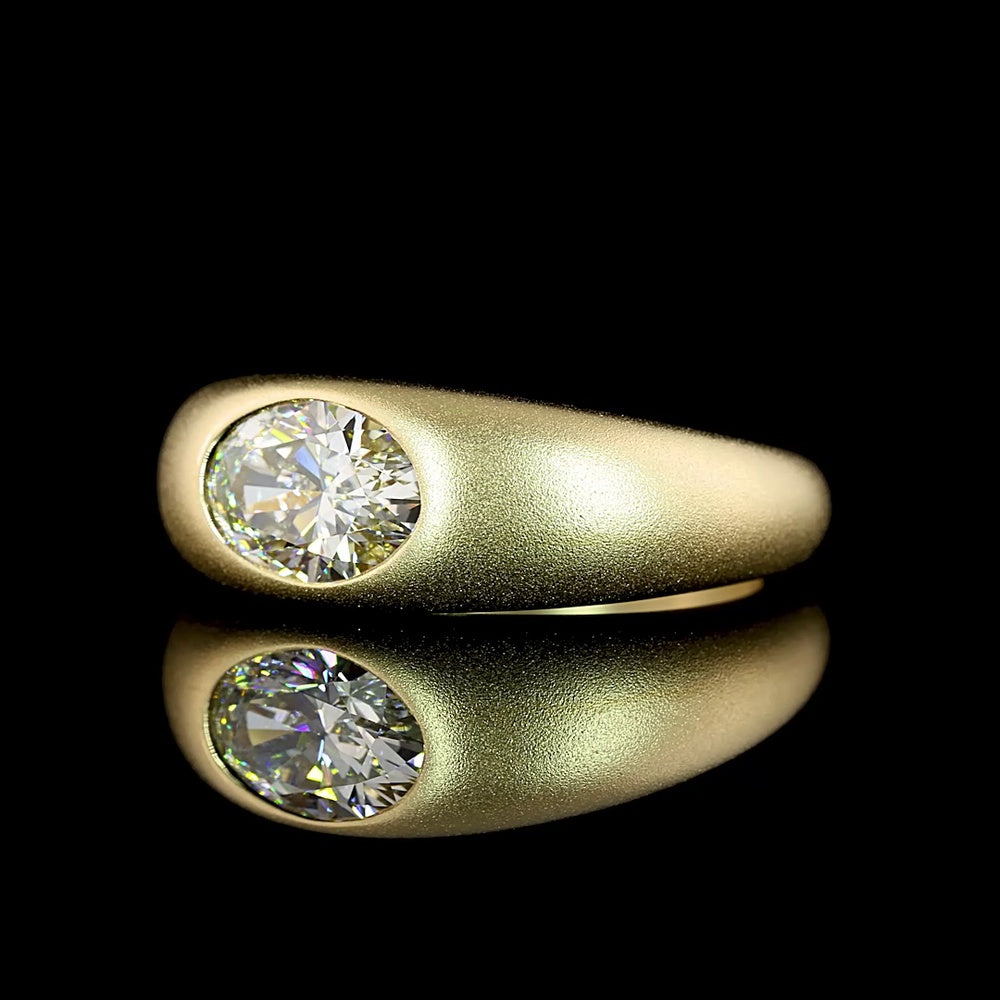 14K Yellow Gold East-West Oval Cut Lab Diamond Solitaire Ring with Flush Setting - 1.23 Carats Total Diamond Weight - Covaloro Fine Jewelry