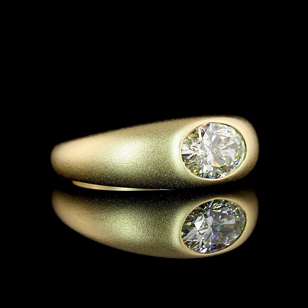 14K Yellow Gold East-West Oval Cut Lab Diamond Solitaire Ring with Flush Setting - 1.23 Carats Total Diamond Weight - Covaloro Fine Jewelry