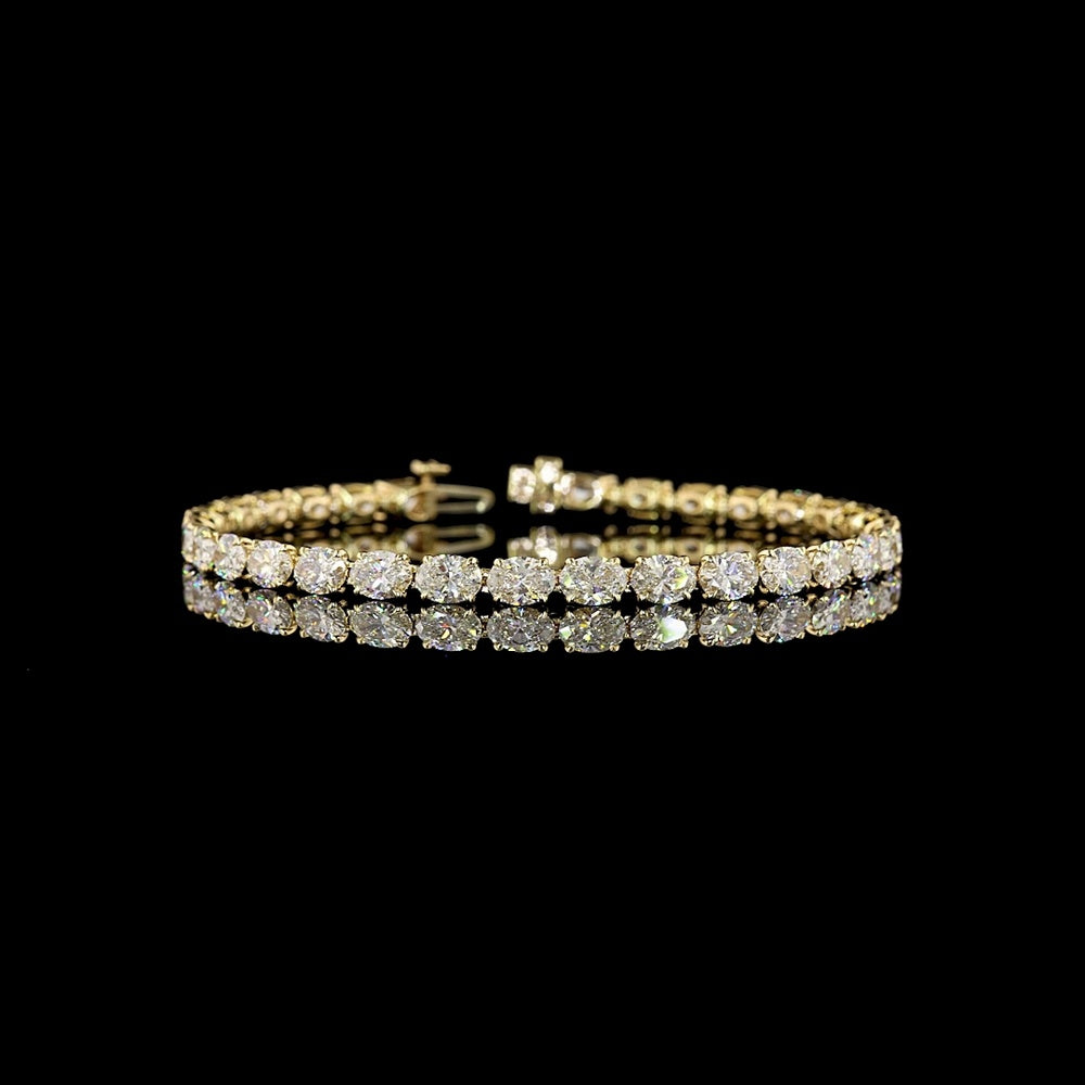 14K Yellow Gold East-West Oval Cut Lab Diamond Tennis Bracelet - 10.55 Carat Total Weight, 32 Stones D VS1 - Covaloro Fine Jewelry