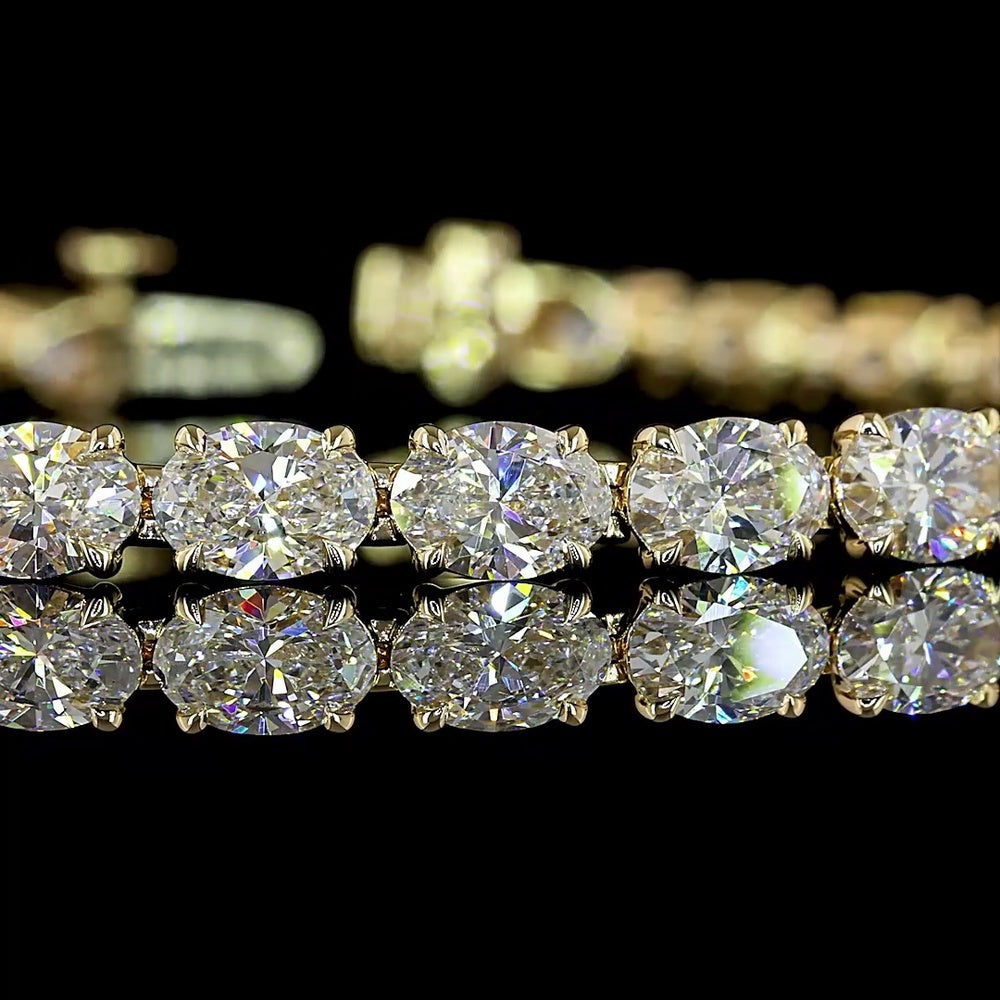 14K Yellow Gold East-West Oval Cut Lab Diamond Tennis Bracelet - 10.55 Carat Total Weight, 32 Stones D VS1 - Covaloro Fine Jewelry