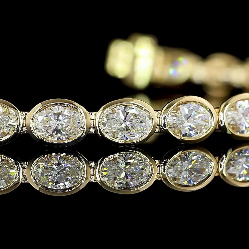 14K Yellow Gold East-West Oval Cut Lab Diamond Tennis Bracelet - 5.79 Carats Total Diamond Weight - Covaloro Fine Jewelry