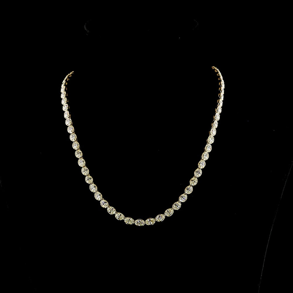 14K Yellow Gold East-West Oval Cut Lab Diamond Tennis Necklace - 18.90 Total Carat Weight, 66 Stones, E-F VS Quality - Covaloro Fine Jewelry