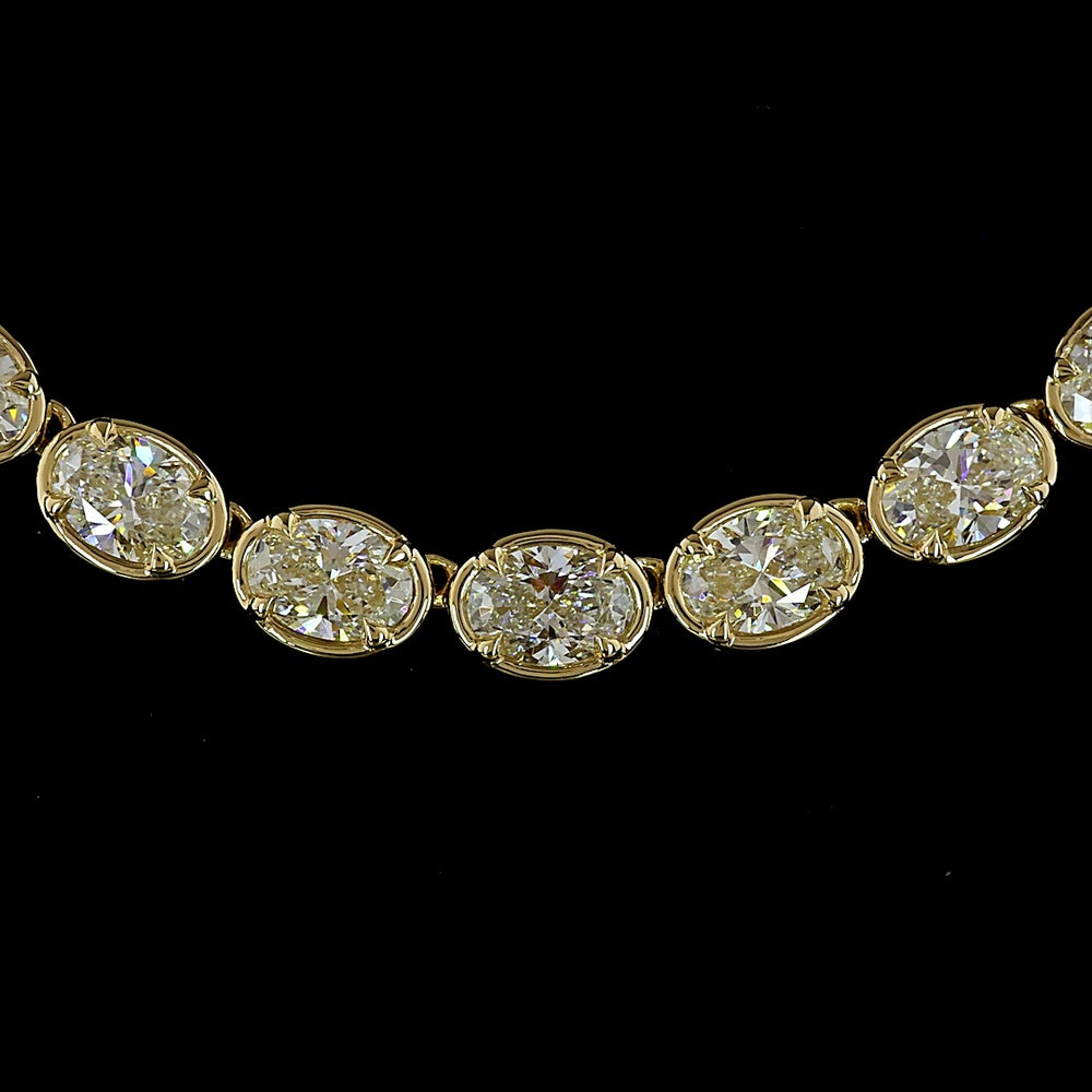 14K Yellow Gold East-West Oval Cut Lab Diamond Tennis Necklace - 18.90 Total Carat Weight, 66 Stones, E-F VS Quality - Covaloro Fine Jewelry