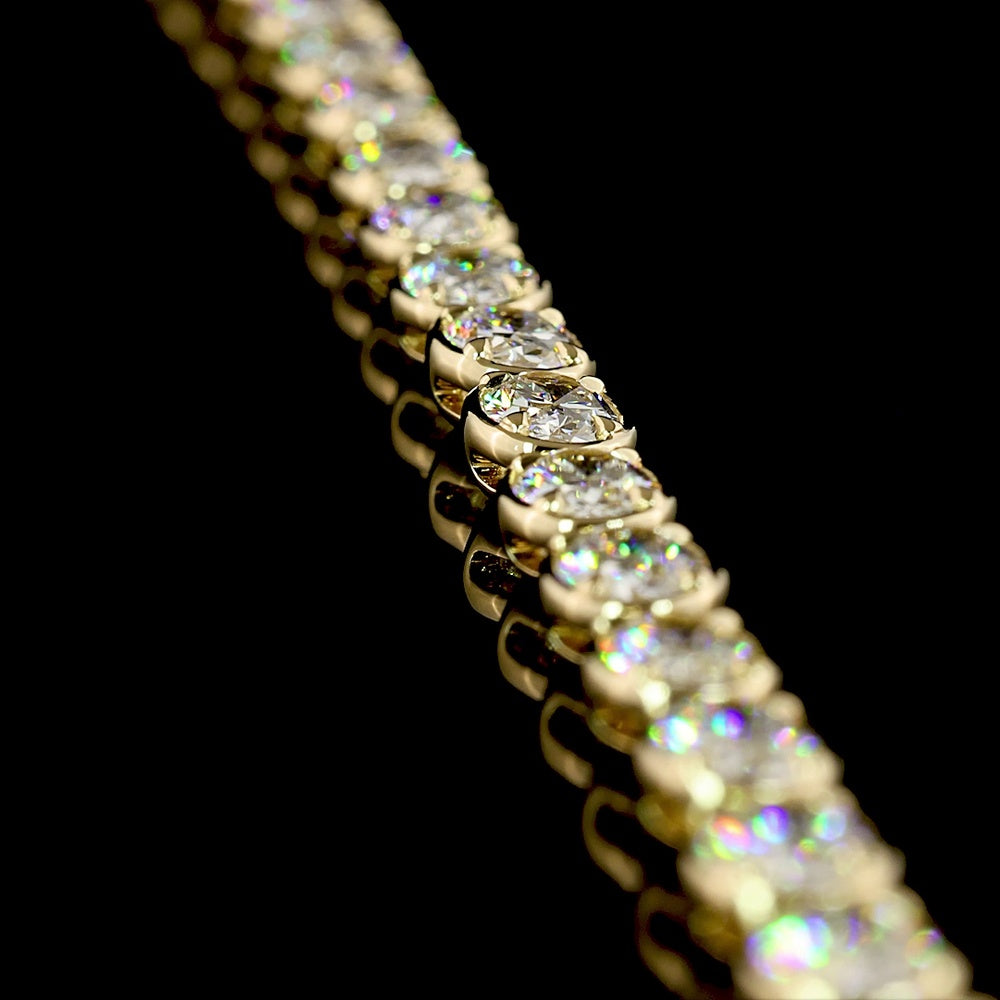 14K Yellow Gold East-West Oval Cut Lab Diamond Tennis Necklace - 18.90 Total Carat Weight, 66 Stones, E-F VS Quality - Covaloro Fine Jewelry