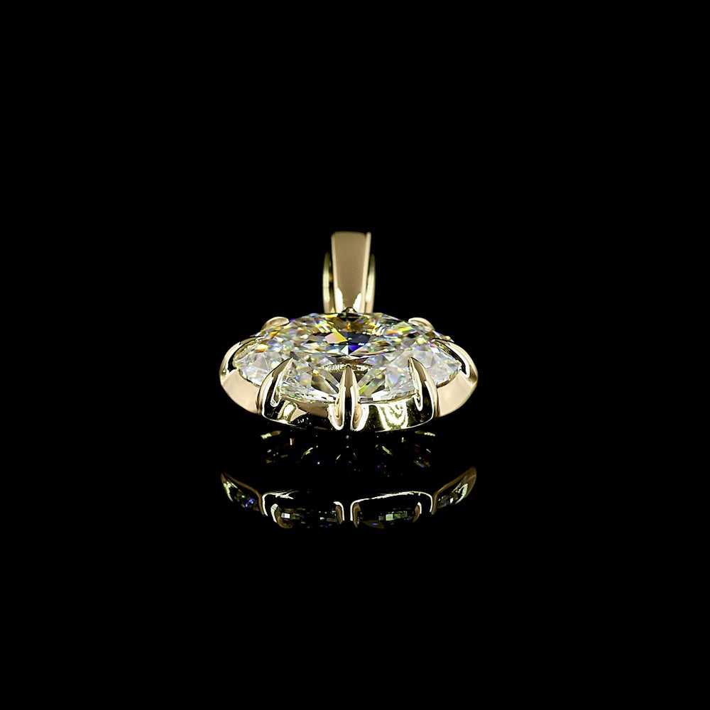 14K Yellow Gold East-West Oval Cut Pendant with 1.56 Carat D VS1 Lab Grown Diamond - GIA Certified Solitaire Necklace - Covaloro Fine Jewelry