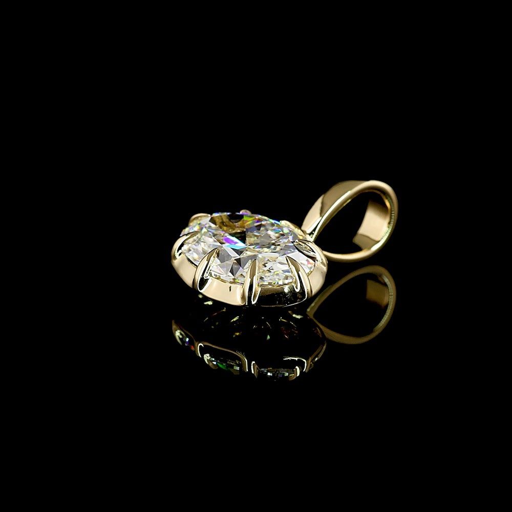 14K Yellow Gold East-West Oval Cut Pendant with 1.56 Carat D VS1 Lab Grown Diamond - GIA Certified Solitaire Necklace - Covaloro Fine Jewelry