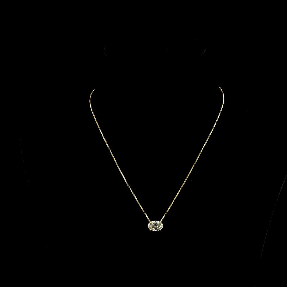 14K Yellow Gold East-West Oval Cut Solitaire Pendant with 2.22 Carat Lab-Grown Diamond - IGI Certified E-F VVS2 - Covaloro Fine Jewelry