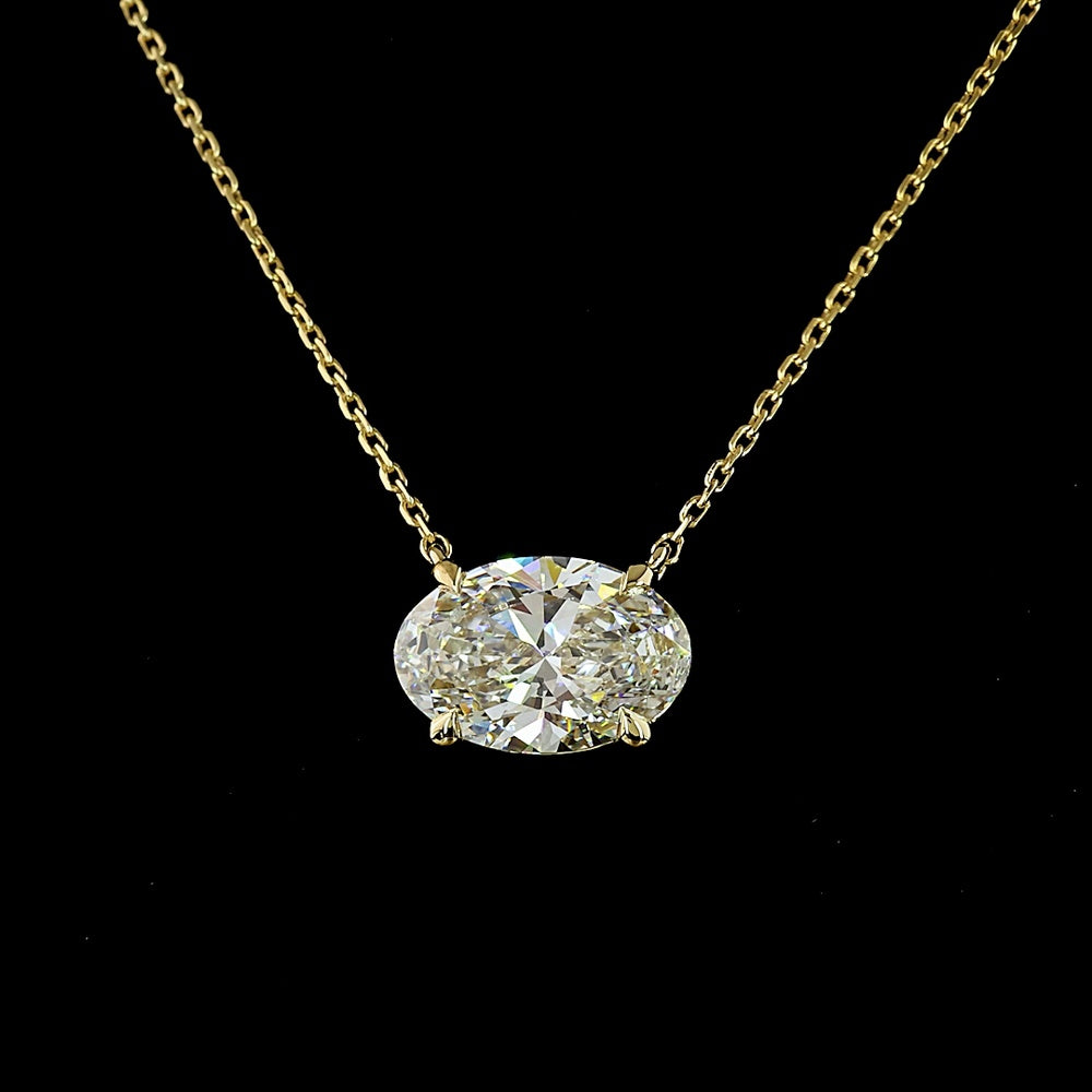 14K Yellow Gold East-West Oval Cut Solitaire Pendant with 2.22 Carat Lab-Grown Diamond - IGI Certified E-F VVS2 - Covaloro Fine Jewelry