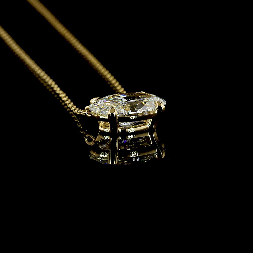 14K Yellow Gold East-West Oval Cut Solitaire Pendant with 2.22 Carat Lab-Grown Diamond - IGI Certified E-F VVS2 - Covaloro Fine Jewelry