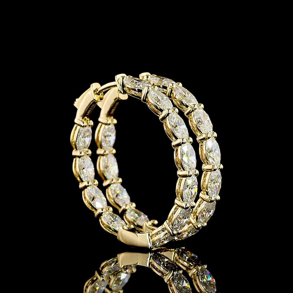 14K Yellow Gold East-West Oval Diamond Hoop Earrings - 7.38 Carat Total Weight, E-F VS Lab Grown Diamonds - Covaloro Fine Jewelry