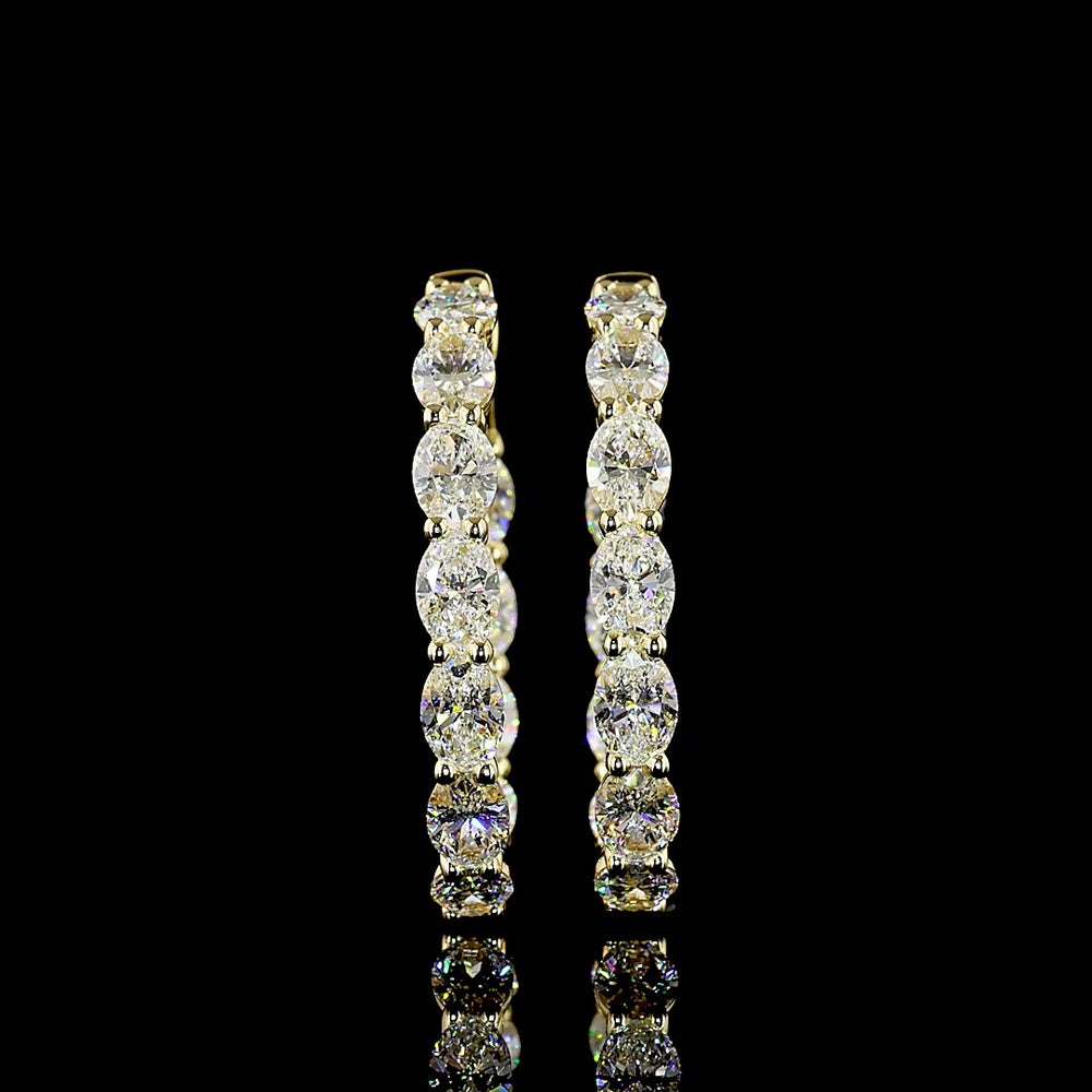 14K Yellow Gold East-West Oval Diamond Hoop Earrings - 7.38 Carat Total Weight, E-F VS Lab Grown Diamonds - Covaloro Fine Jewelry