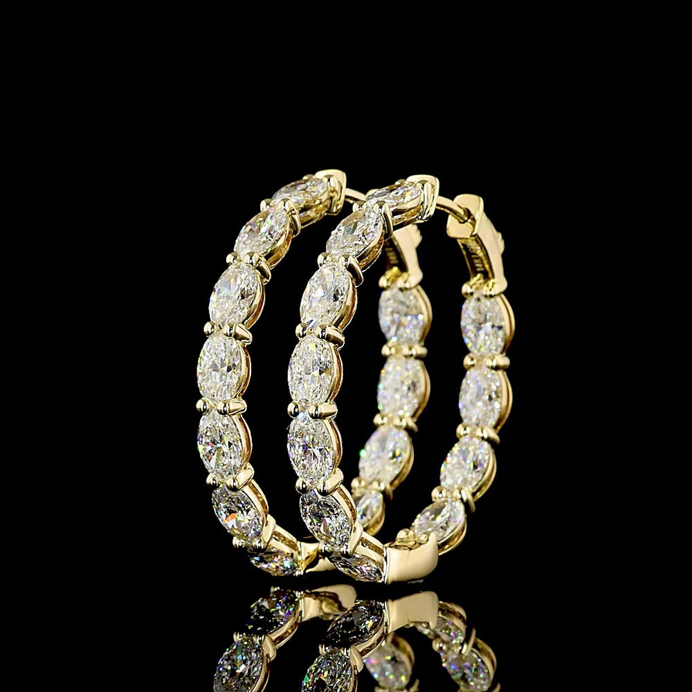 14K Yellow Gold East-West Oval Diamond Hoop Earrings - 7.38 Carat Total Weight, E-F VS Lab Grown Diamonds - Covaloro Fine Jewelry