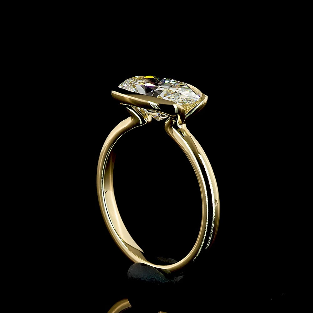 14K Yellow Gold East-West Oval Lab Diamond Solitaire Ring with Half-Bezel Setting - 2.57 Carat E VVS2 IGI Certified - Covaloro Fine Jewelry