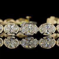 14K Yellow Gold East-West Oval Lab Diamond Tennis Bracelet - 20 Stones, 14.77 Carat Total Weight, E-F Color VS Clarity - Covaloro Fine Jewelry