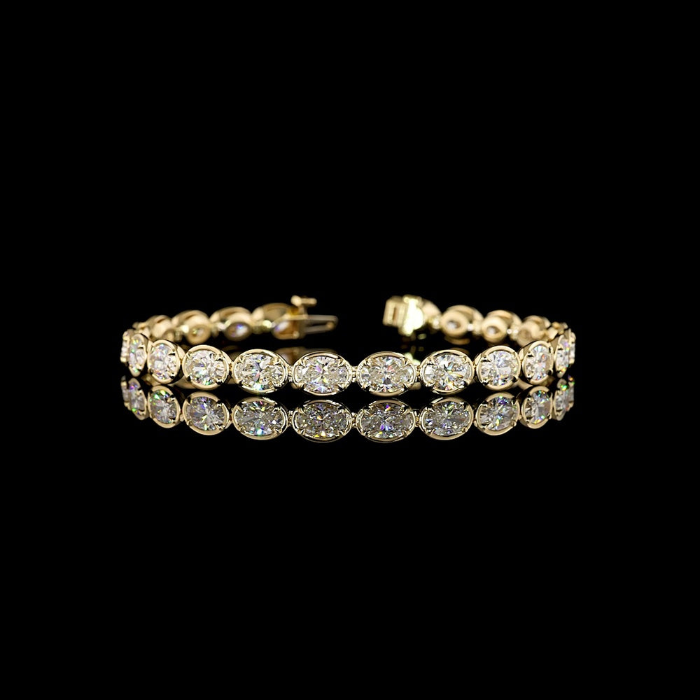 14K Yellow Gold East-West Oval Lab Diamond Tennis Bracelet - 22 Stones, 11.78 Carats Total Diamond Weight, E-F Color VS1 Clarity - Covaloro Fine Jewelry