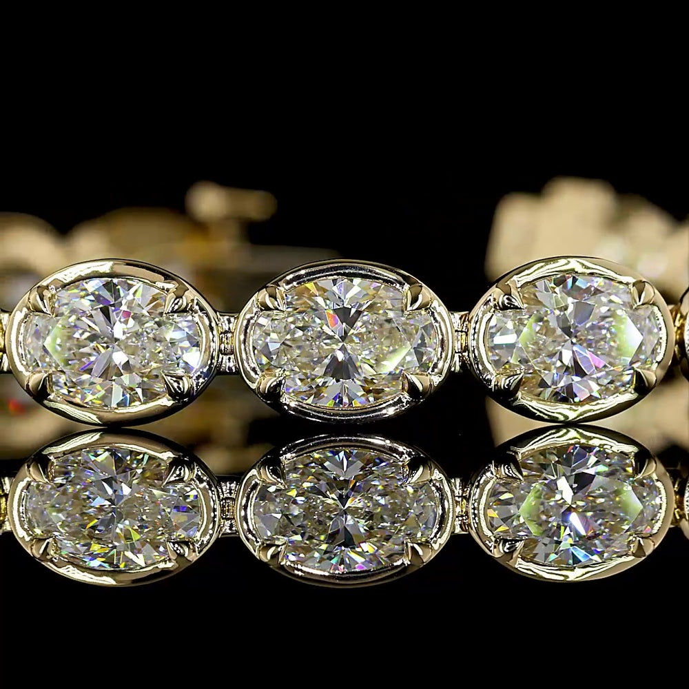 14K Yellow Gold East-West Oval Lab Diamond Tennis Bracelet - 22 Stones, 11.78 Carats Total Diamond Weight, E-F Color VS1 Clarity - Covaloro Fine Jewelry