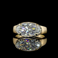 14K Yellow Gold East-West Oval Solitaire Ring with Bezel-Prong Set Lab Diamond - 2.08 Carat E VVS2 GCAL Certified - Covaloro Fine Jewelry