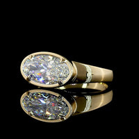 14K Yellow Gold East-West Oval Solitaire Ring with Bezel-Prong Set Lab Diamond - 2.08 Carat E VVS2 GCAL Certified - Covaloro Fine Jewelry