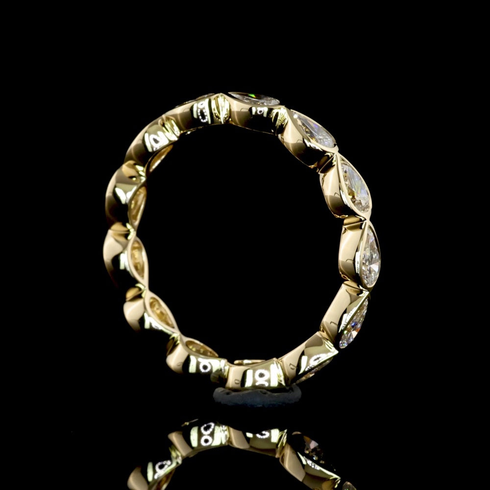 14K Yellow Gold East West Pear Shape Diamond Eternity Band with Bezel Settings - 1.21 Carat Total Weight Lab Diamonds (E-F Color, VS1 Clarity) - Covaloro Fine Jewelry