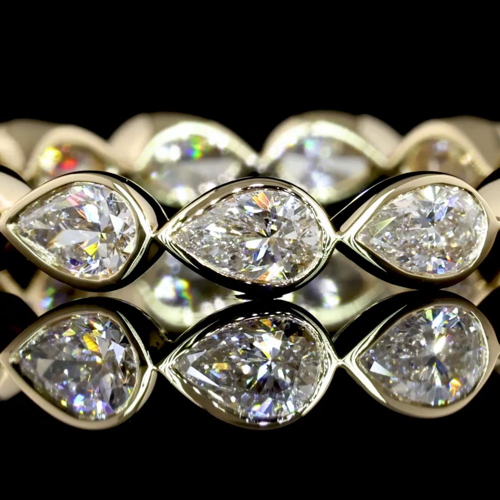 14K Yellow Gold East West Pear Shape Diamond Eternity Band with Bezel Settings - 1.21 Carat Total Weight Lab Diamonds (E-F Color, VS1 Clarity) - Covaloro Fine Jewelry