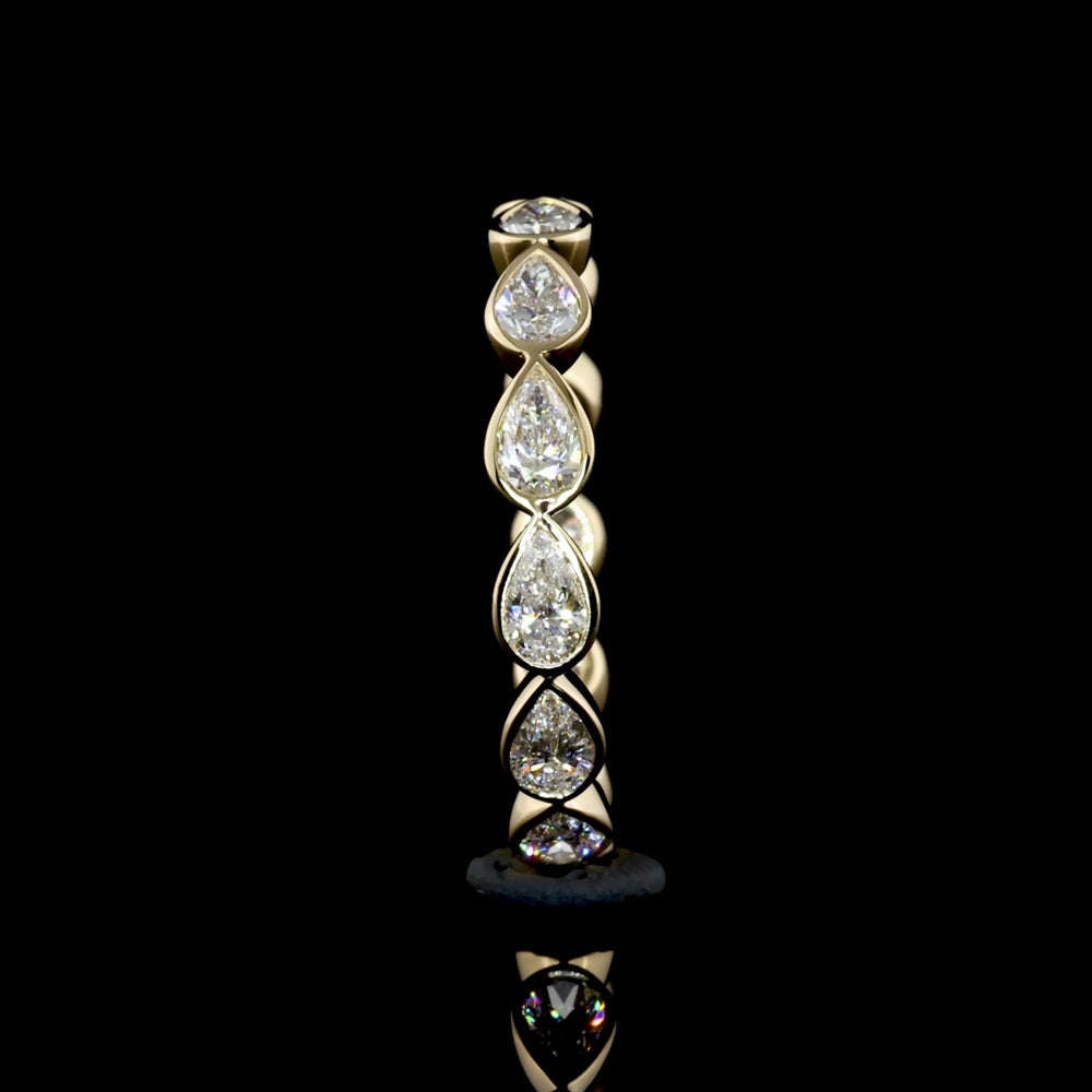 14K Yellow Gold East West Pear Shape Diamond Eternity Band with Bezel Settings - 1.21 Carat Total Weight Lab Diamonds (E-F Color, VS1 Clarity) - Covaloro Fine Jewelry
