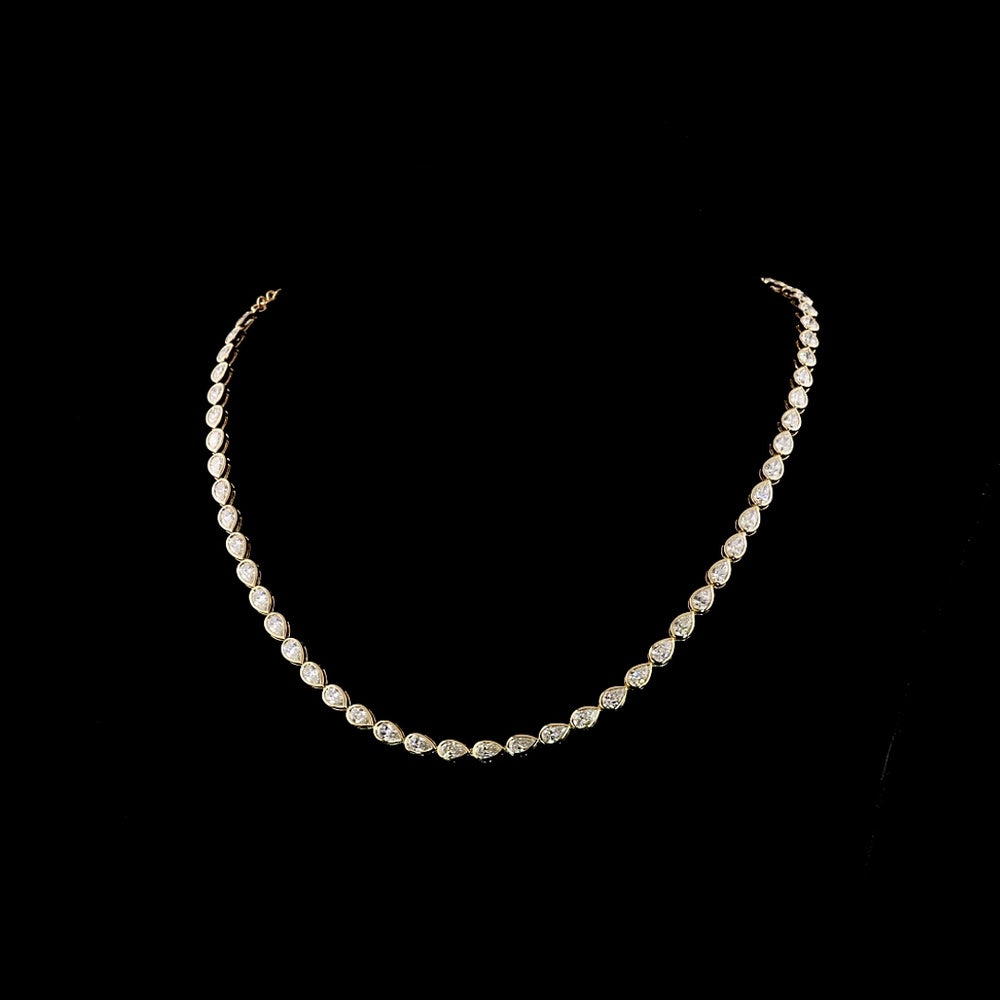 14K Yellow Gold East-West Pear Shape Diamond Tennis Necklace - 11.86 Carat Total Weight, E-F VVS2 Lab Grown Diamonds in Bezel Setting - Covaloro Fine Jewelry