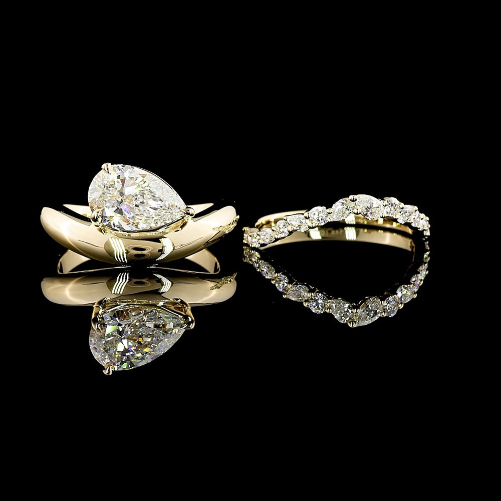 14K Yellow Gold East-West Pear Shape Lab Diamond Solitaire Ring - 1.57 Carat Total Weight, E VVS2, GIA Certified - Covaloro Fine Jewelry